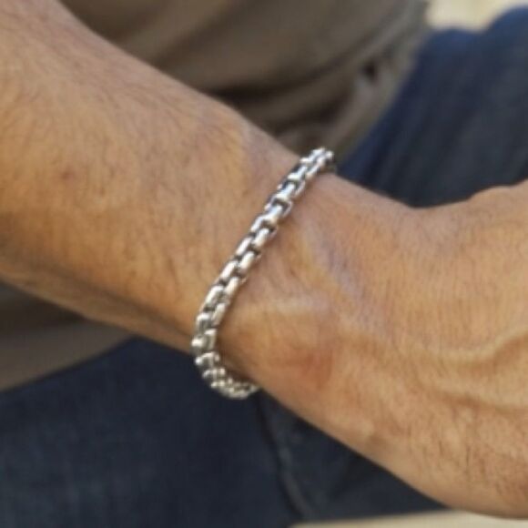 Men’s Solid 925 Sterling Box Link Chain Bracelet - Picture 5 of 7